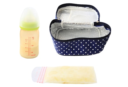 frozen breastmilk, cooling bag, and milk in bottle breastmilk packing