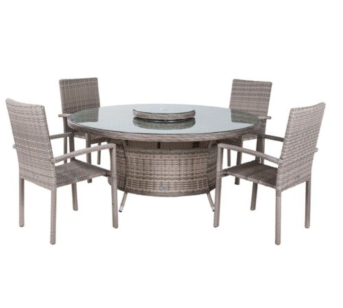 Rio 4 Stackable Chairs and Large Round Dining Table in Grey