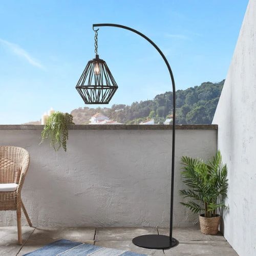 Black Cage Solar Outdoor Pendant Light