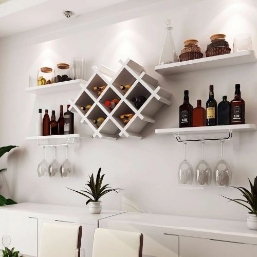 Handmade Painted White Black Wall Shelves + Wine Racks Bottle Holder