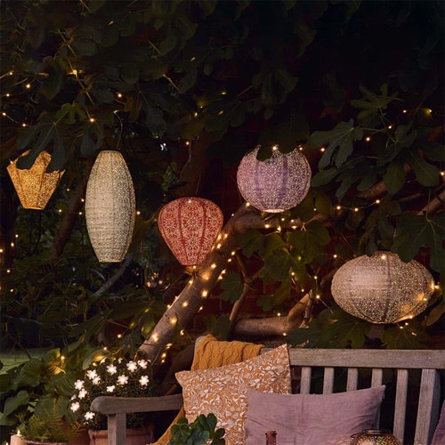 Set of 5 Tyvek Moroccan Hanging Solar Lanterns