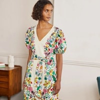 Puff Sleeve Linen Midi Dress