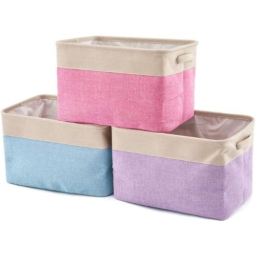 EZOWare 3 Pack Storage Baskets, Folding Canvas Organiser Cube Bins Boxes