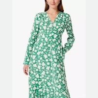Hobbs Allison Floral Print Midi Tea Dress, Green/White