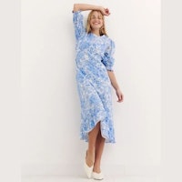 Pure Cotton Floral Midi Waisted Dress