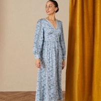 Ditsy tea dress in recycled polyester blue