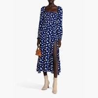 o.p.t Clas Brushstroke Spot Print Puff Sleeve Midi Dress, Navy/Multi