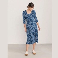 Seasalt Cornwall Jersey Floral V-Neck Midi Waisted Dress