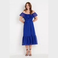 Wallis Blue Geo Lace Bardot Tiered Dress