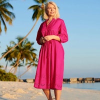 Pure Cotton Embroidered V-Neck Midi Dress