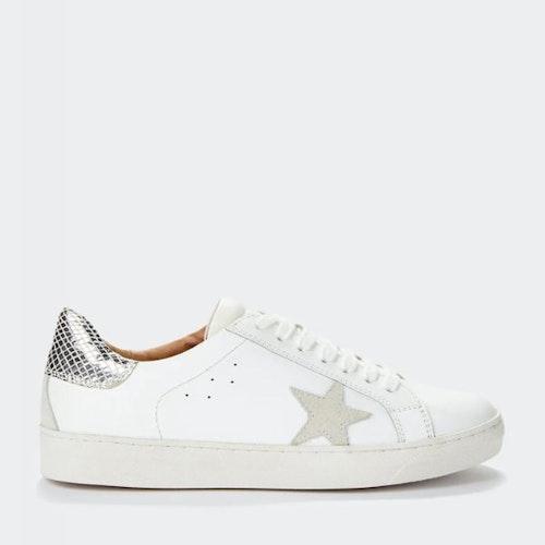White Glitter Star Real Leather Trainers