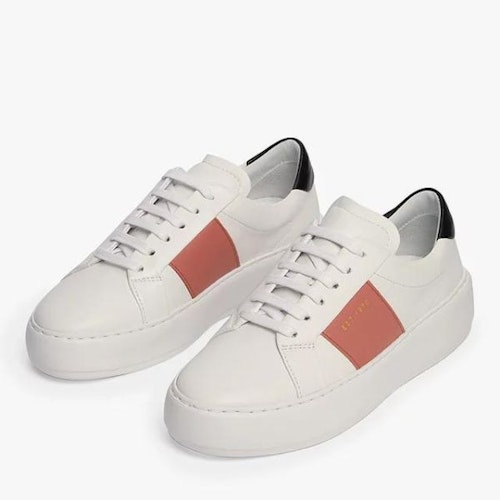 Jigsaw Riva Leather Flatform Trainers, White/Pink