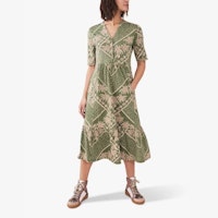 White Stuff Naya Geometric Palm Print Jersey Midi Dress, Green/Multi