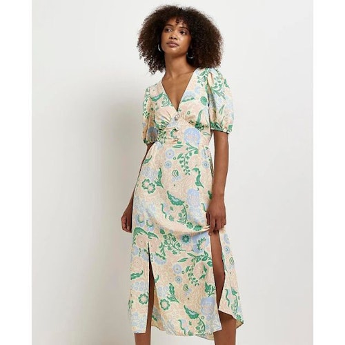 Yellow Floral Shift Midi Dress