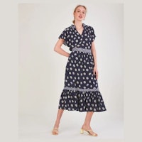 Floral print midi skirt in sustainable cotton blue