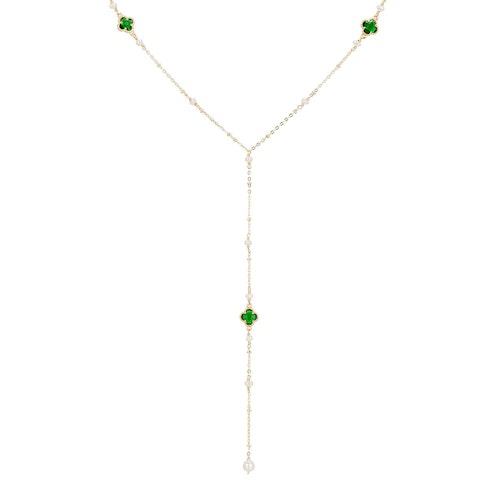 E&E Gold Plated Clover and Pearl Necklace