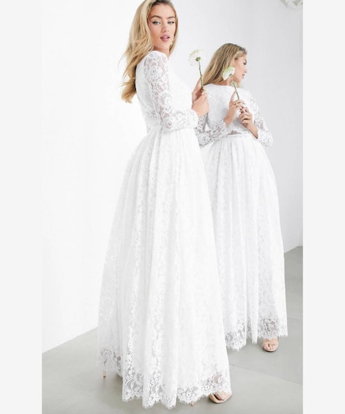Asos Edition Grace Lace Long Sleeve Crop Top Maxi Wedding Dress