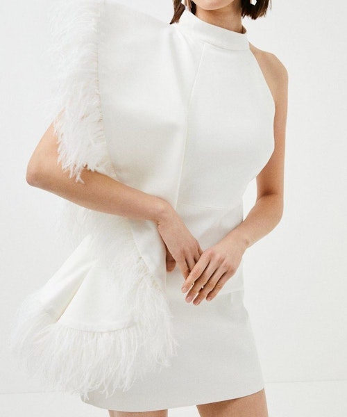 Italian Structure Rib Frill Feather Short Dress