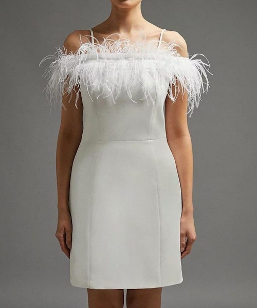 Feather Trim Bardot Mini Dress