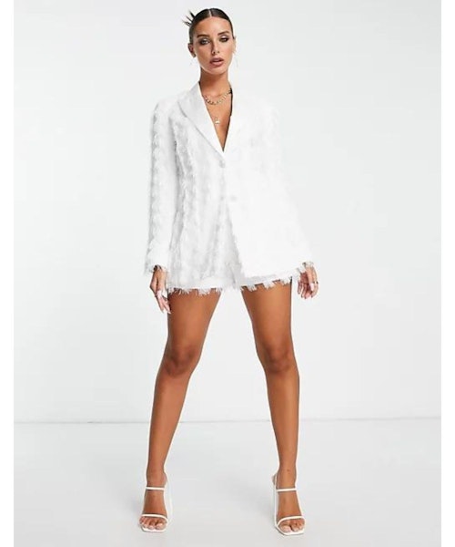 ASOS DESIGN Fringed Suit Blazer In White