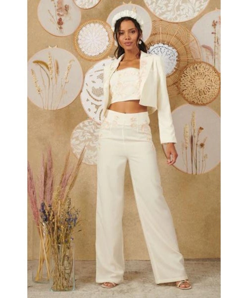 Hope & Ivy Bridal Peyton Co-Ord Crop Blazer In Ivory