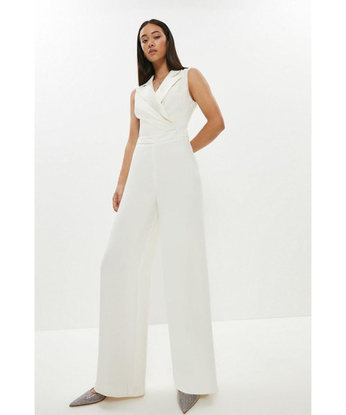 Premium Wide Leg Ruche Wrap Front Jumpsuit