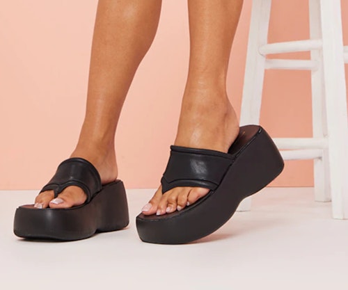 Pretty Little Thing Black Pu Toe Thong Extreme Platform Mule Sandals