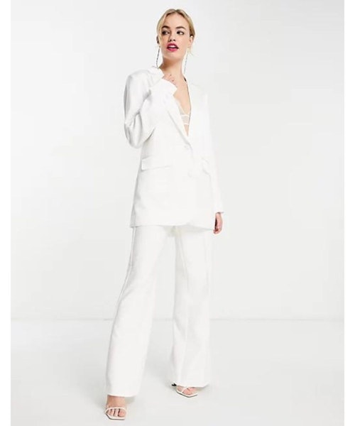 Y.A.S Bridal Satin Blazer Co-Ord In White