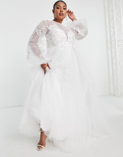 ASOS EDITION Curve Luna Embroidered Wedding Dress With Blouson Sleeve