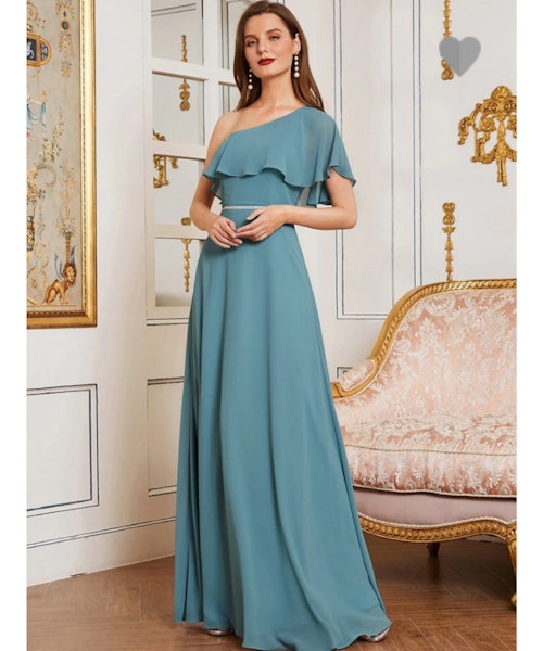 Elegant One-Shoulder Floor Length Beaded Bridesmaid Dress