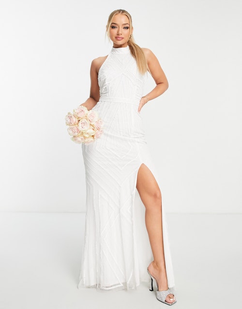 Starlet Bridal High Neck Embellished Maxi Dress in Ivory