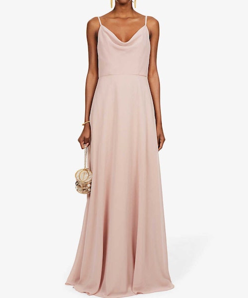 Jenny Yoo Colby Cowl-Neck Chiffon Gown
