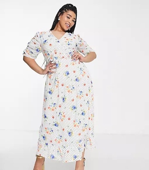 Twisted Wunder Plus Puff Sleeve Maxi Dress in Spot Floral
