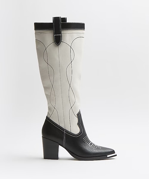 River Island White Western Knee High Boots