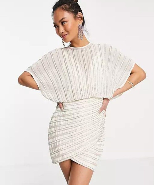 ASOS DESIGN Linear Embellished Mini Dress With Wrap Skirt