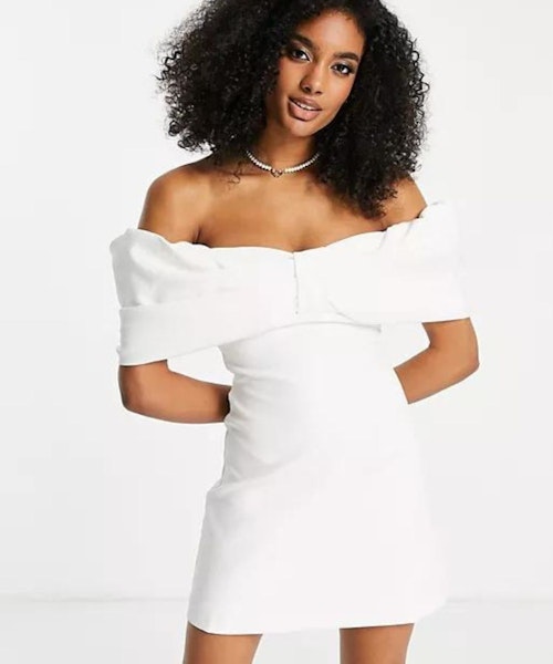 Forever New Bridal Fallen Shoulder Mini Dress