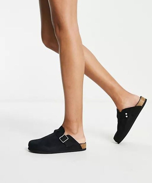 Monki Faux Suede Clog With Buckle In Black