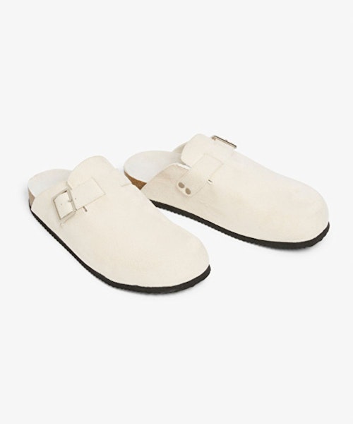 Monki Faux Suede Clog With Buckle In White