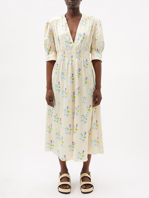 Ganni,Crinkles Floral Print Satin Midi Dress, WAS £325 NOW £130