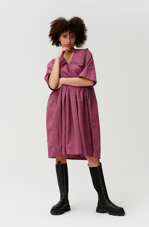 summer sales Ganni, Seersucker Checked Ruffle Collar Dress, WAS £225 NOW £135