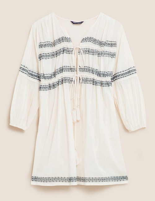 Holly Willoughby marks and Spencer summer edit Pure Cotton Embroidered Mini Beach Dress, £39.50