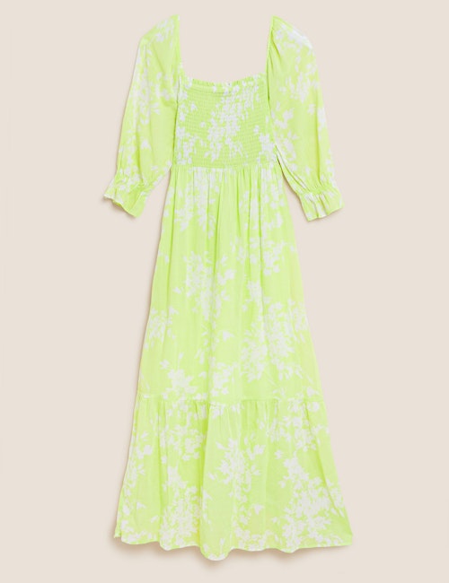 Holly Willoughby marks and Spencer summer edit Pure Cotton Floral Square Neck Midaxi Dress, £39.50