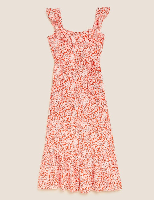 Holly Willoughby marks and Spencer summer edit Floral Square Neck Midi Waisted Dress, £35