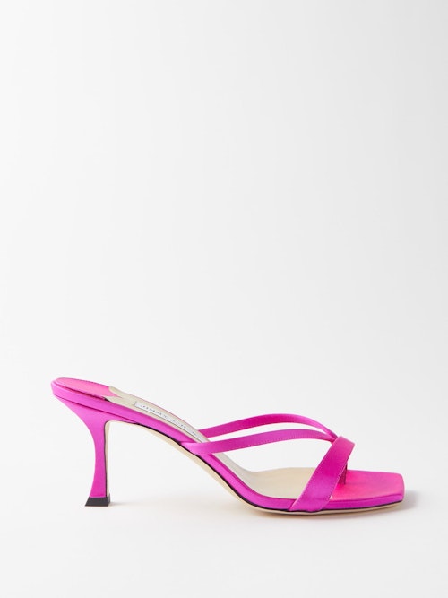 summer sales Jimmy Choo, Maelie 70 Crossover Satin Mules, WAS £475 NOW £356
