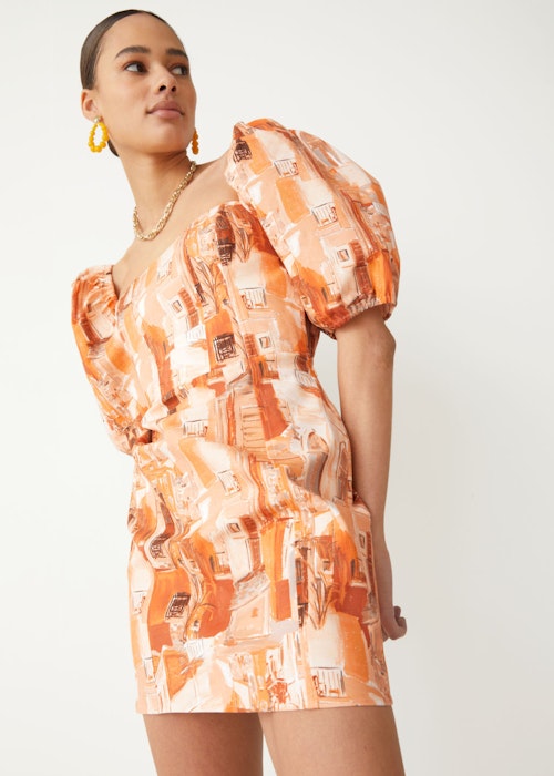 summer sales &Other Stories, Printed Puff Sleeve Mini Dress, WAS £85 NOW £47