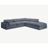 Samona Right Hand Facing Full Corner Sofa, Jeans Blue Cotton & Linen Blend
