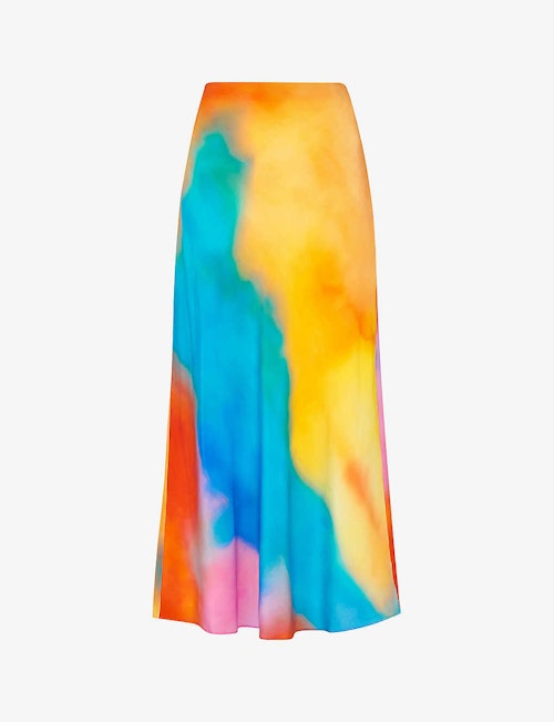 summer sales Whistles, Rainbow Tie-Dye Silk Midi Skirt, WAS £159 NOW £115