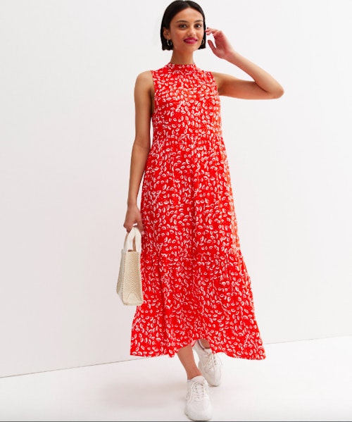 New Look, Red Floral High-Neck Sleeveless Midi Dress, £25.99