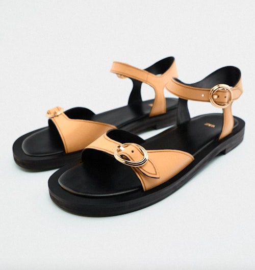 Buckled Leather Flat Sandals, WAS £79.99 NOW £49.99