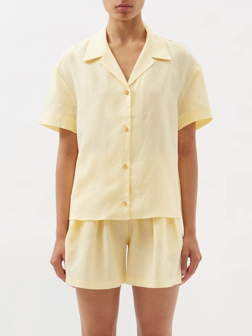 summer outfit ideas Asceno, Prague Organic-Linen Voile Shirt, £185